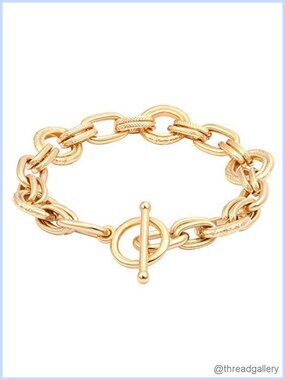 18k Gold Plated Chunky Oval Link Chain Toggle Bracelet 7.87in Statement Jewelry
